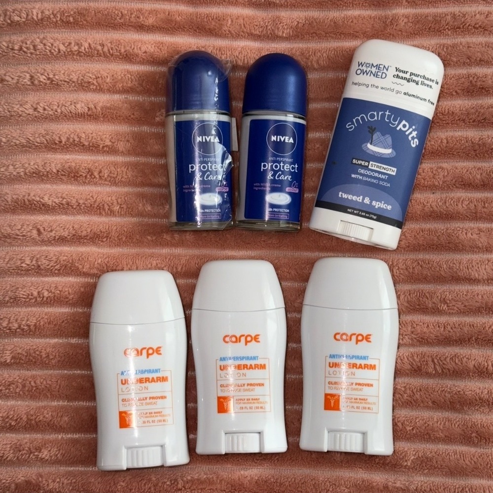 Lot of 6 Carpe Antiperspirant Nivea Roll-On and SmartyPits Deodorant Bundle